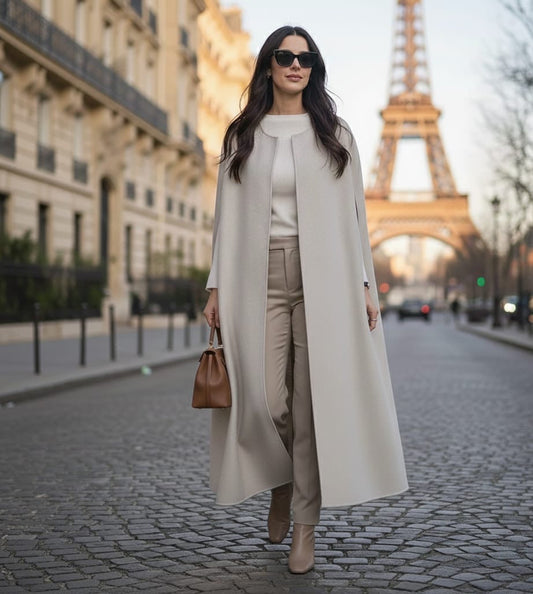 Beatrice - stone woolen cape