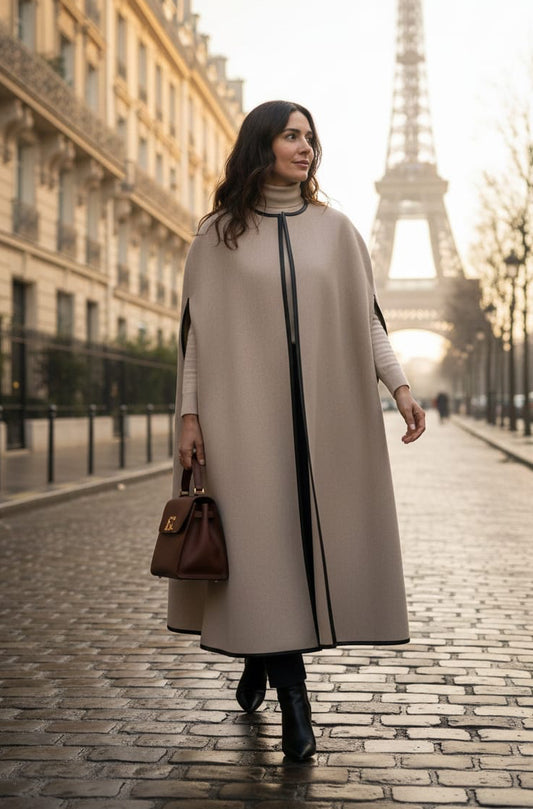 Brooke - leather trim cape